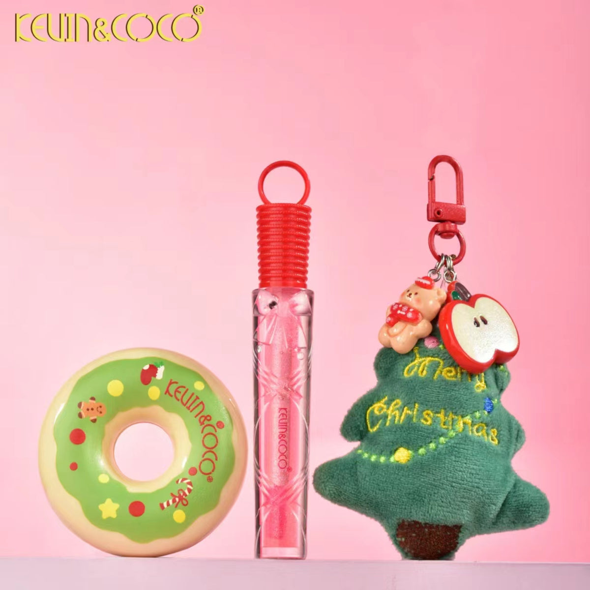 Lipgloss Kevin & Coco Merry & Bright Lip Gloss Moisturizing Balm with Festive Keychain Christmas Tree Design